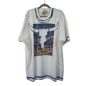 Hari 1993 Vintage Mens Tee Shirt  Size XL White Hand Painted Southwest Theme